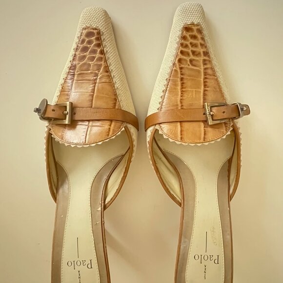 Paola Linea Mules Cream with Alligator Accent and Buckle Size 7 1/2M - Picture 3 of 11